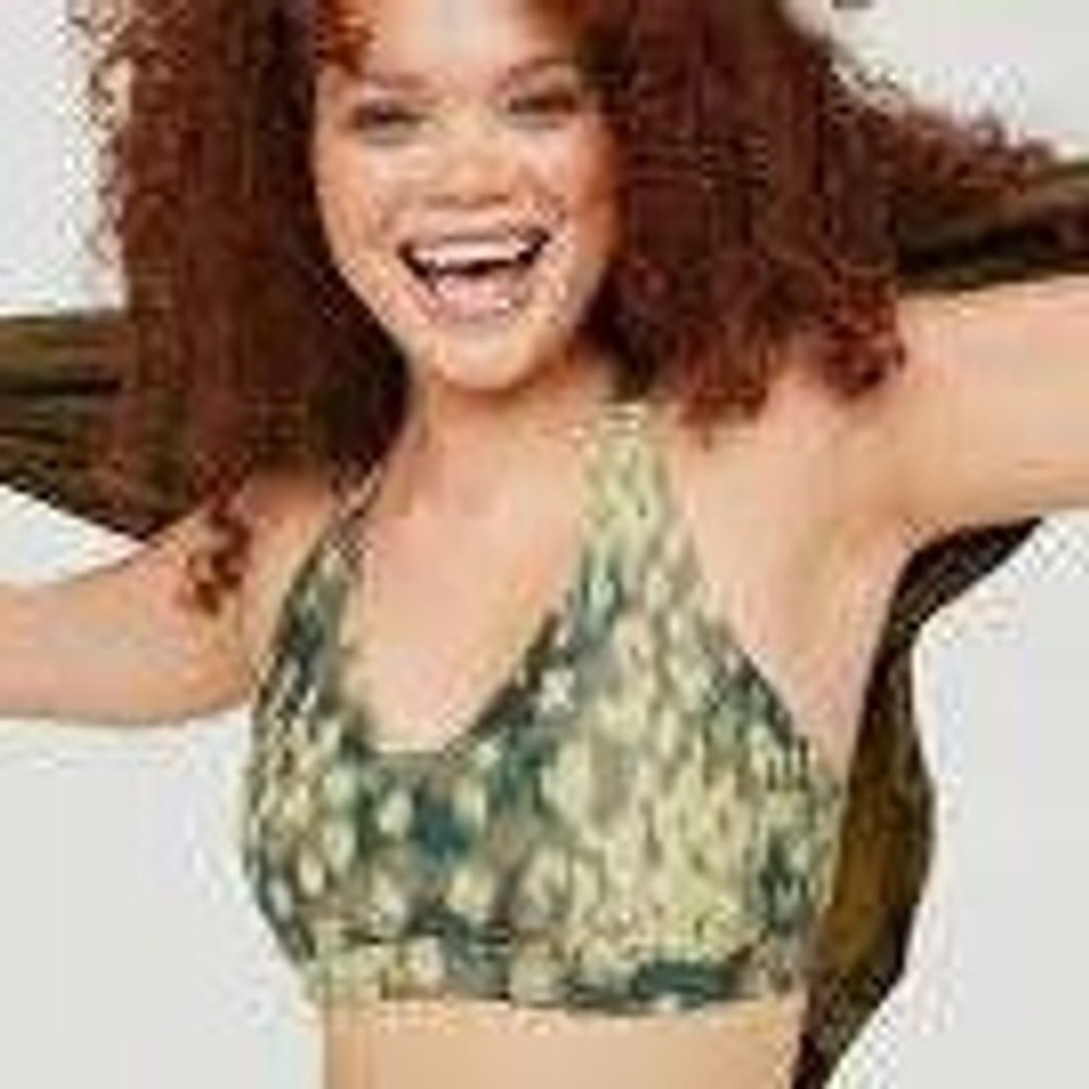 OFFLINE by Aerie Green Ikat Leopard Print Medium Support Sports Bra Small
